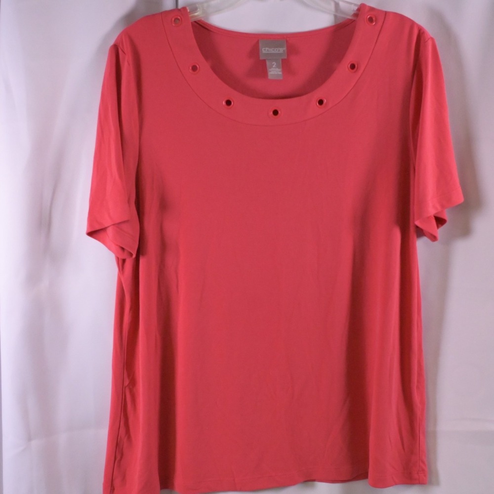 Chico's Salmon Grommet Scoop Neck Short Sleeve Blouse Women's 2 US 12